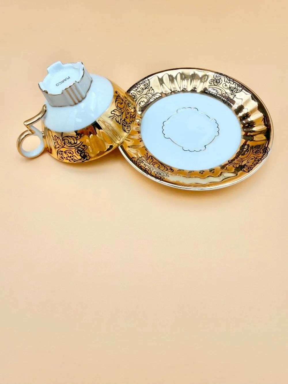 Vintage Marco Gold Lustre Tea Cup & Saucer with Filigree Accents